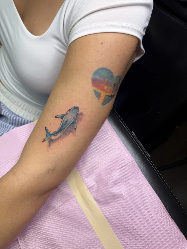 Watercolor shark tattoo