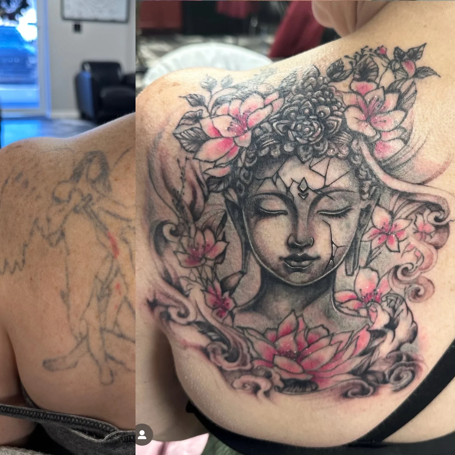 Buddha cover-up before and after